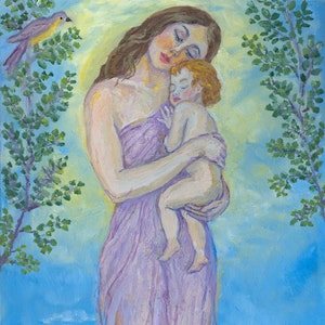 Mother and Child - PRINT Art - Matted 8x10 image.  Mother and baby artwork, Art Nursery Decor, by Alla Gerzon