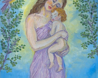 Mother and Child - PRINT Art - Matted 8x10 image.  Mother and baby artwork, Art Nursery Decor, by Alla Gerzon