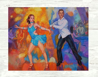 Salsa Dancers Art Print, Colorful Latin Couple Poster, 18x24 Dance Wall Decor by Alla Gerzon