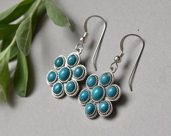 Turquoise silver earrings,flower earrings