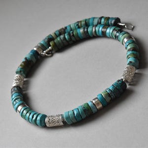 Turquoise Ethnic Silver Necklace, Oriental Choker, Beads necklace