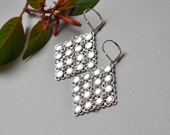 Mesh silver earrings,Gypsy Earrings,Yemenite jewelry,Ethnic earrings,filigree earrings