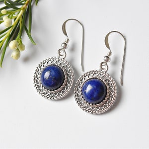 NAVY SILVER EARRINGS lapis circle filigree oriental earrings blue dangle drop earrings