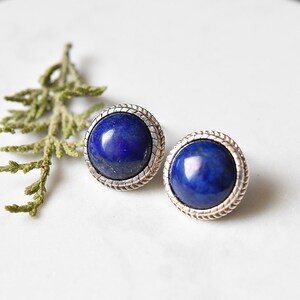 Lapis Lazuli Silver Stud Earrings, Blue post earrings, Push back earrings