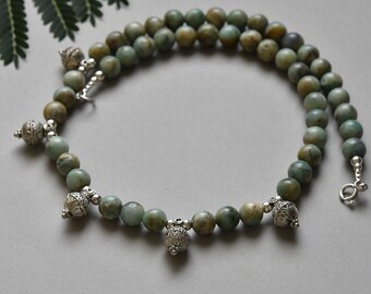 Green Jade Ethnic necklace,hippie unisex necklace