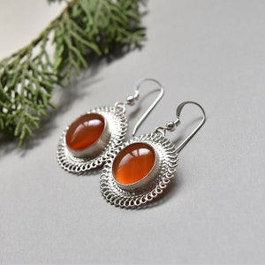 Rote Karneol Ohrringe,Kreis Ohrringe,Israel Schmuck,Filigran Silber Ohrringe