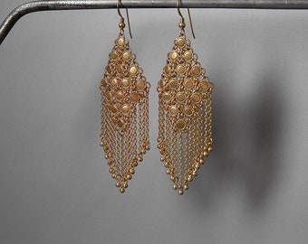 Rhombus Mesh earrings,Gold dangle earrings,multi chain earrings