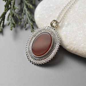 Carnelian Silver necklace,oval necklace,red carnelian pendant