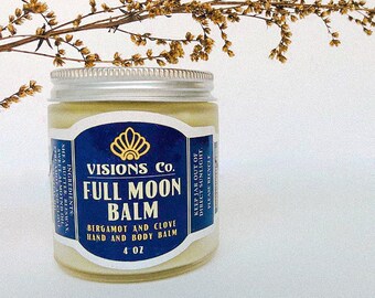 FULL MOON balm 4 oz jar | bergamot + clove, shea butter balm, hand and body lotion