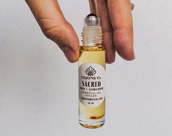 SACRED Amber Sandalwood Roller: Essential Oil Blend, Winter Gift, Calming Perfume
