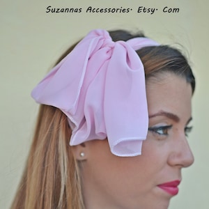 Rose Pink Headband Chiffon Pink Hair Scarf Womens Head Scarfes, Hair Covering Long Accessory, Tie Back Headscarf Retro Hair Scarf Head Scarf image 1
