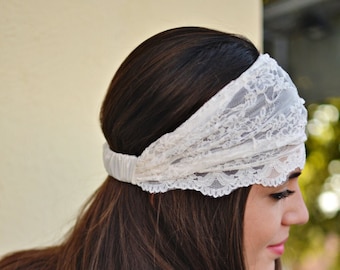 Ivory Lace Bohemian Wedding Bridesmaid Headband, Womens Turban Womens Headband, Vintage Headbands For Womens, Fashion Summer Headbans Turban