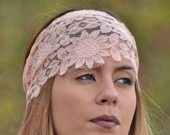 Lace Headband, Peach Headband, Bohemian Headband, Elegant Headband, Bridesmaid Headbands, Womens Turban, Womens Headbands, Vintage Headbands