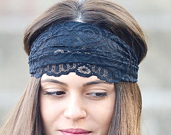 Black Headbands, Lace Accessories Black,  Handmade Accessory, Black Headbands, Black Braselet, Lace Boot Cuffs, Boho Headbands, Lace Turban