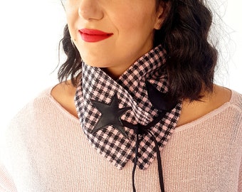 Pink Plaid Scarf, Plaid Neckwarmer, Double Sided Scarf, Black Pink Scarf, Handmade Neckwarmer, Winter scarf, Plaid Wool Scarf, Tartan Scarf