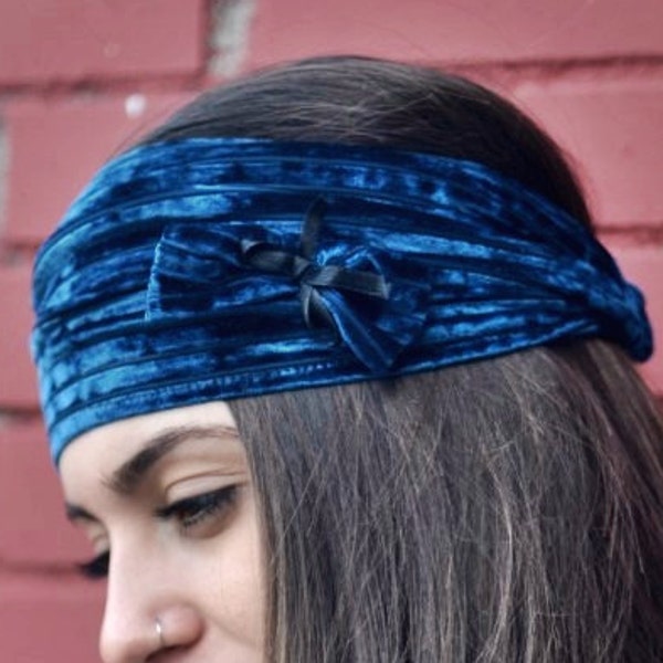 Womens Soft Teal Blue Elastic Velvet  Flower Fashion Headbands Womens Head Wraps Vintage Headband Fashion Winter Gift Teal  Hair Accessories