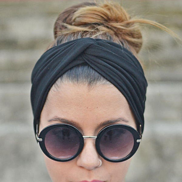 Bandeau noir, bandeau de yoga, bandeau d'entraînement, bandeau twist, bandeau boho, turban noir, bandeau boho, bandeau élastique, femmes