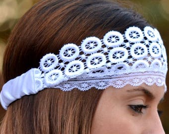 Lace Headband, White Headband, Wedding Headband, Elegant Headband, Bridesmaid Headbands, Womens Turbans, Womens Headbands, Vintage Headbands