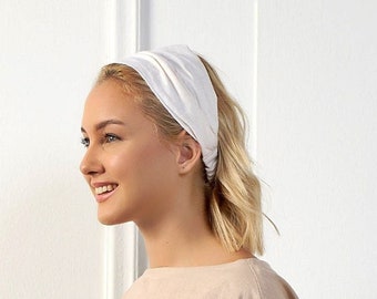 Ivory 100% Linen Headband Bandanna Natural Materials, Elastic Hairband Sports Yoga Active Fashion Wrap Womens, Mens Turban Head Band Bandana
