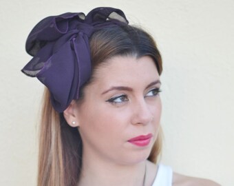 Purple Head Scarf Purple Hair Wrap Womens Headband Head scarf, Hair Tie, Headcovering Purple, Head Covering Retro Head, Vintage Bow Turbans