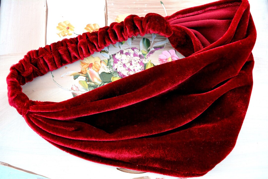 Velvet Running Wine Red Turban, Burgundy Boho Yoga Turbans, Workout Womens Headband Turbans