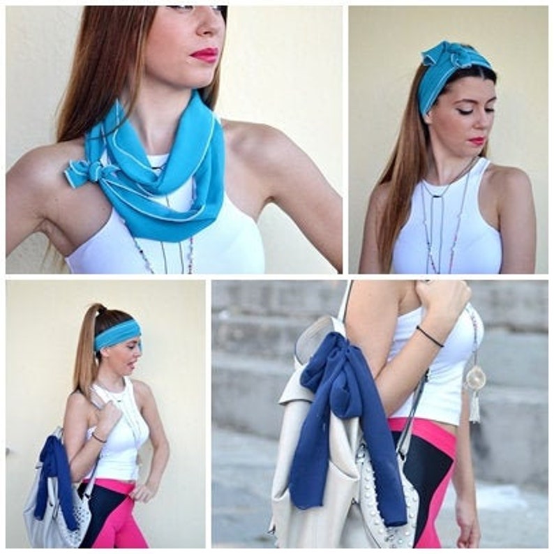 Navy Blue Headband Vintage Navy Blue Chiffon Hair Scarf Etsy