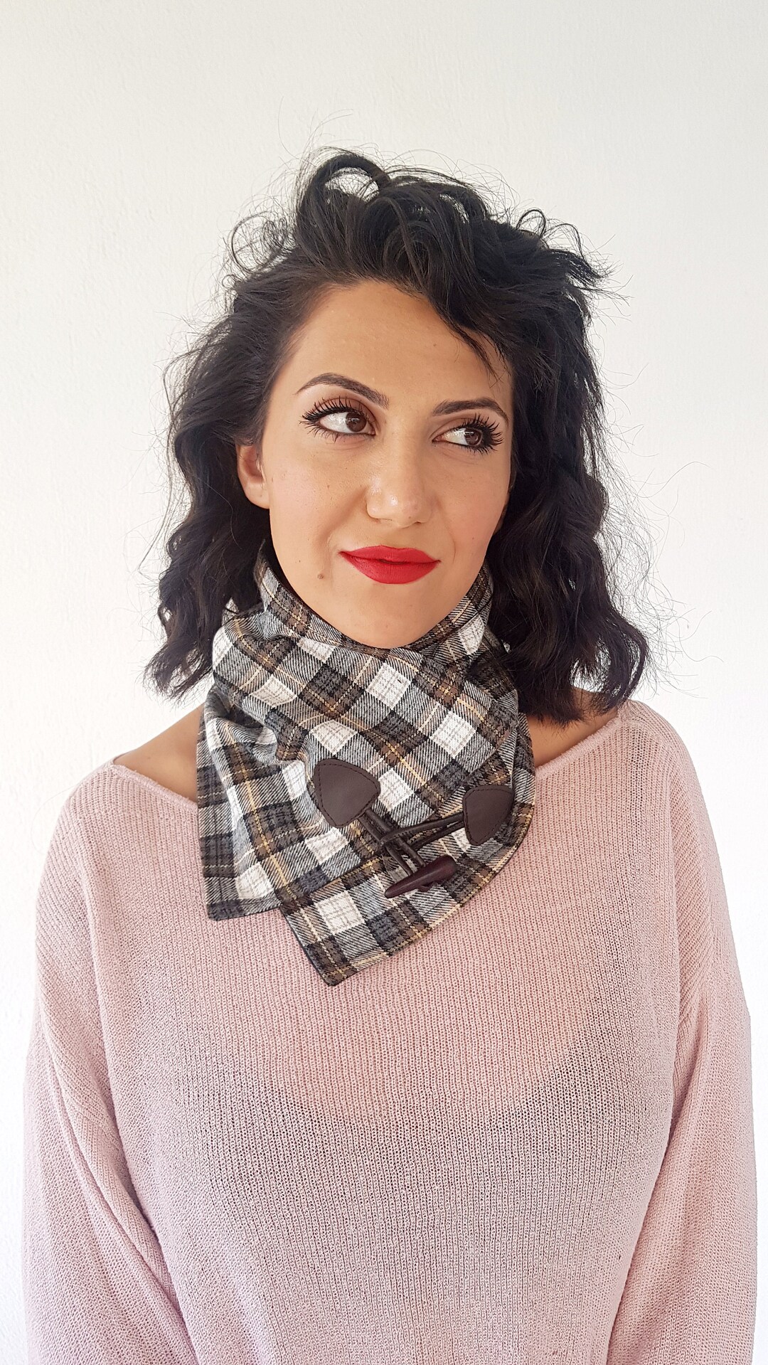 Cotton Plaid Unisex Brown Modern Neckwarmer Winter Gift Adult Scarves