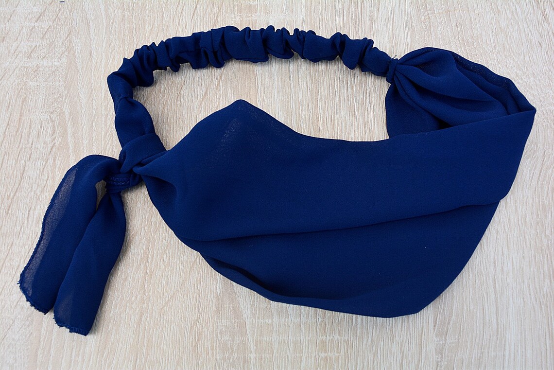 Navy Blue Chiffon Bandana Head Wrap Gift for Womens, Wide Headbands