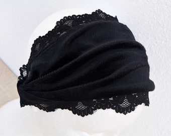 Schwarzer Samtstirnband, schwarzer Samtturban, Türband schwarz, Türband Stirnband, schwarzen Turban, Stretch-Kopftuch, Kopftuch, Stirnband schwarz, Kopf