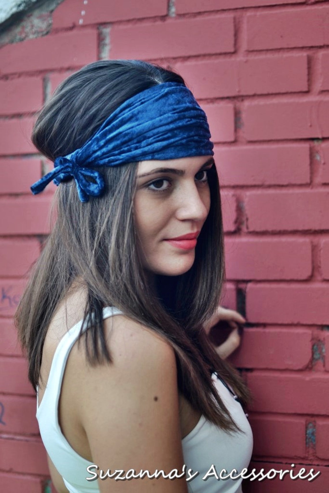 Elastic Velvet Turban, Teal Blue Headband, Running Headband, Yoga