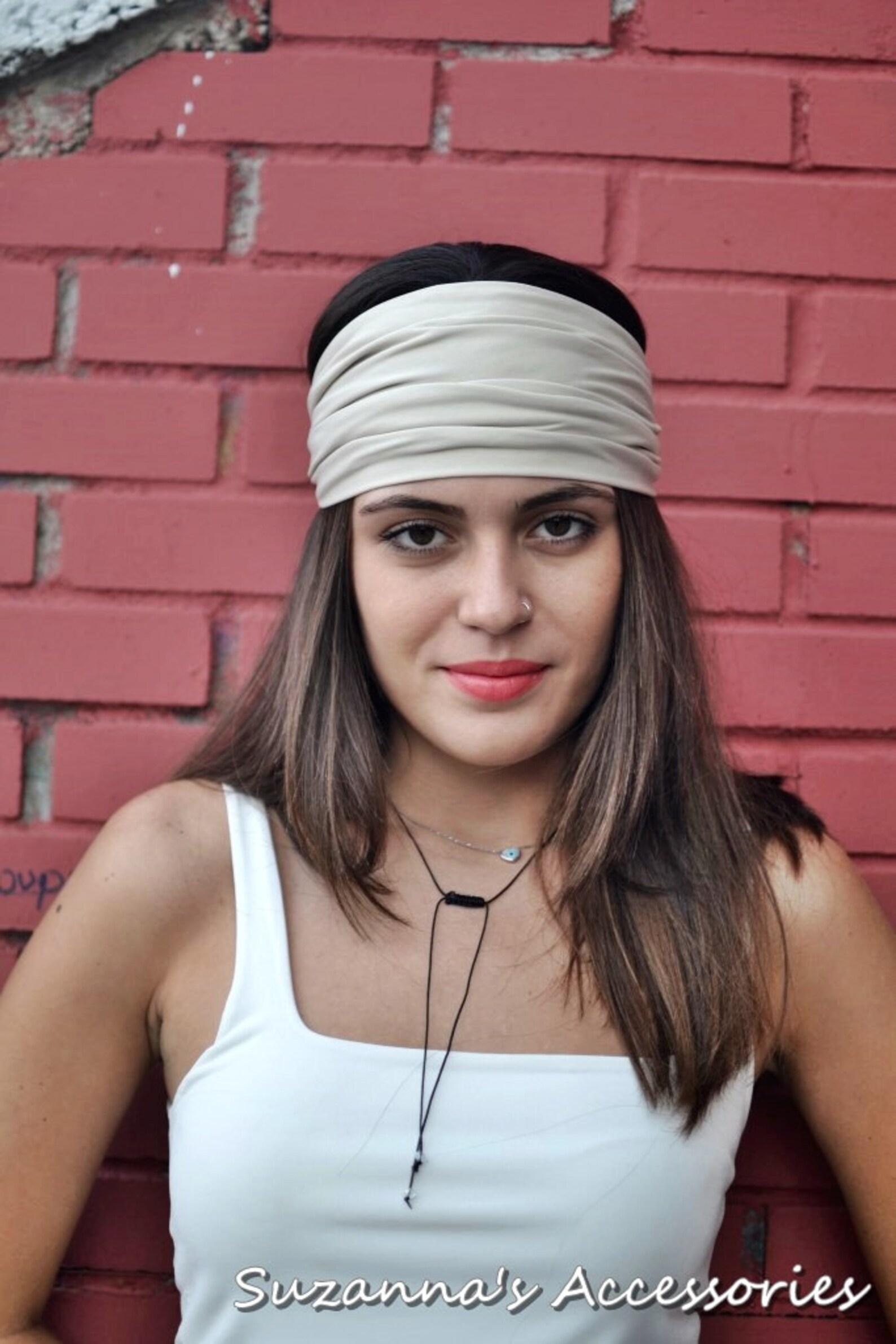 Cream Headband, Elastic Turban, Bohemian Headband, Hair Accessories