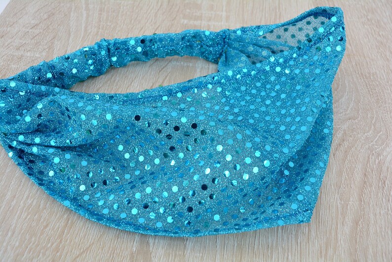 Teal Blue Headband Sequins Headband Turban Sequins Head Etsy