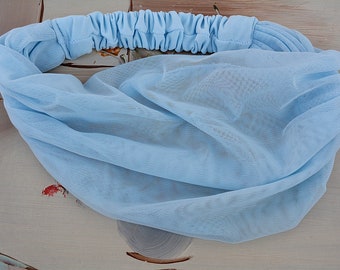 Turban Pale Blue Tulle Head Band, Running Yoga Turban Blue, Bandeau d’entraînement, Turbans élégants, Turbans pour femmes, Bandeaux pour femmes bleu clair