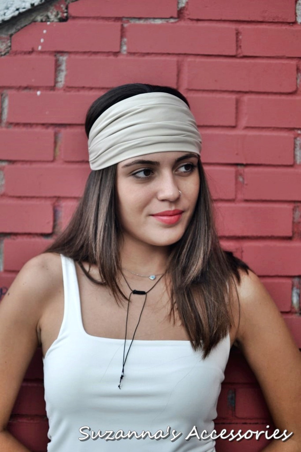 Cream Headband, Elastic Turban, Bohemian Headband, Hair Accessories