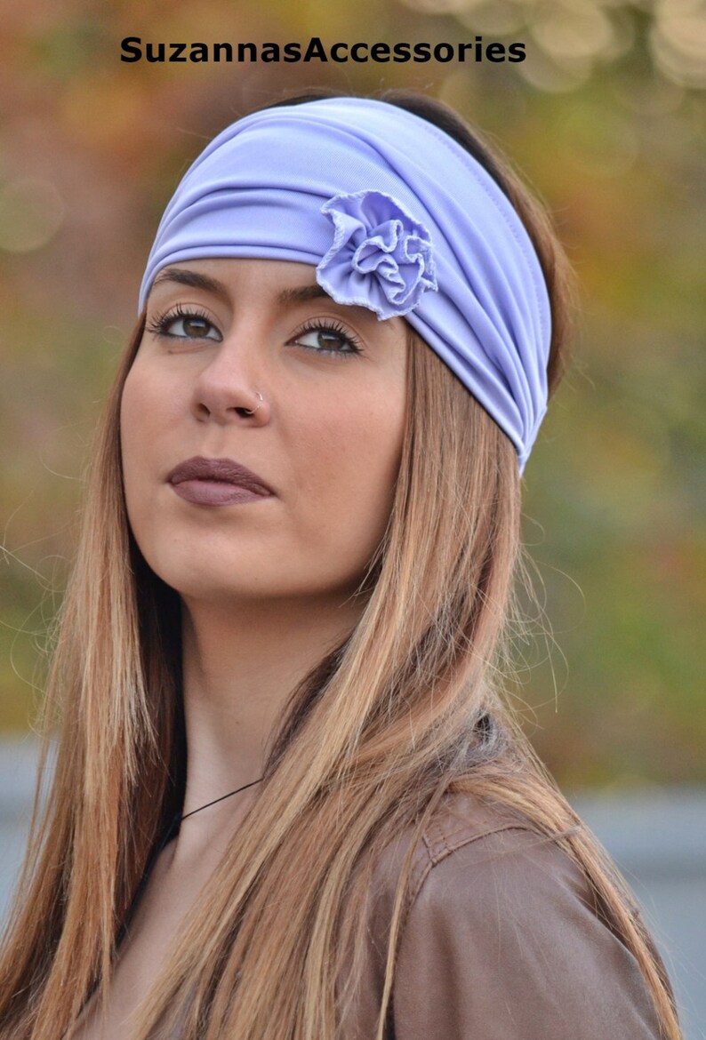 Boho Jersey Lilac Purple Fithes Headband, Running Yoga Lavender Turban, Workout Womens Headbands Turban Womens Violet Purple Elastic Badana image 1