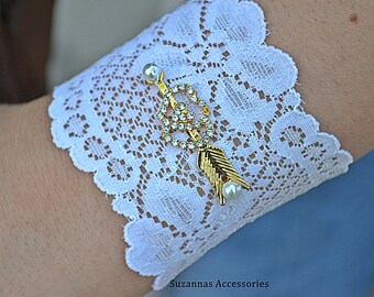 Cuff Bracelets,  Lace Wristbands, Ivory  Wristband, Lace Bracelets, Heart  Lace  Bracelet,  Bracelets, Womens Bracelets, Stone Bracelet