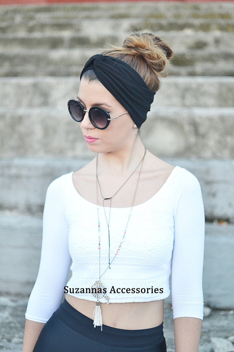 Black Headband, Yoga Headband, Workout Headband, Twist Headband, Boho
