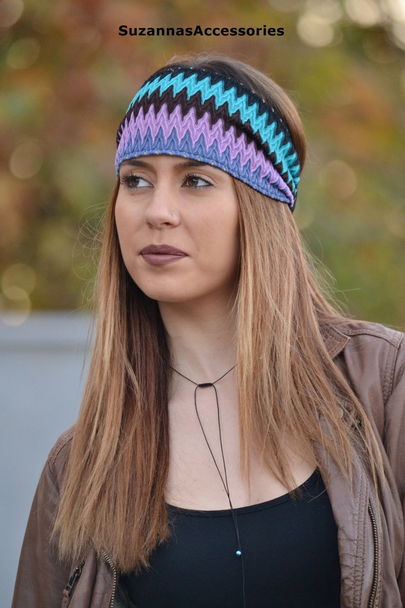 Womens Boho Headbands, Zig Zag Fabric Headbands, Colored Headbands