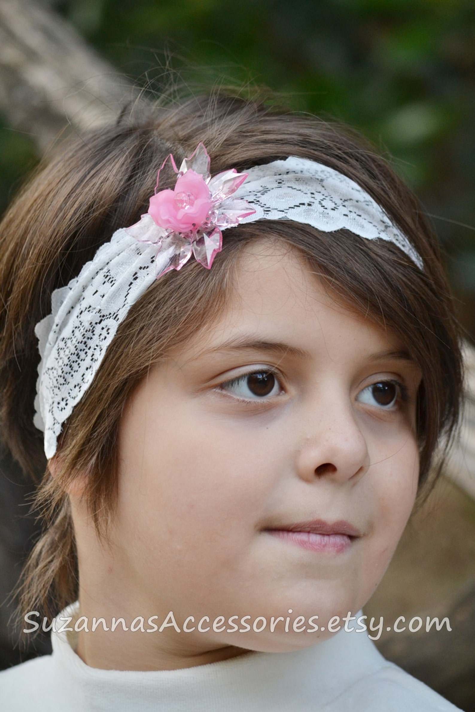 Pink Headbands White Lace Headband Flower Headbands Bows Etsy