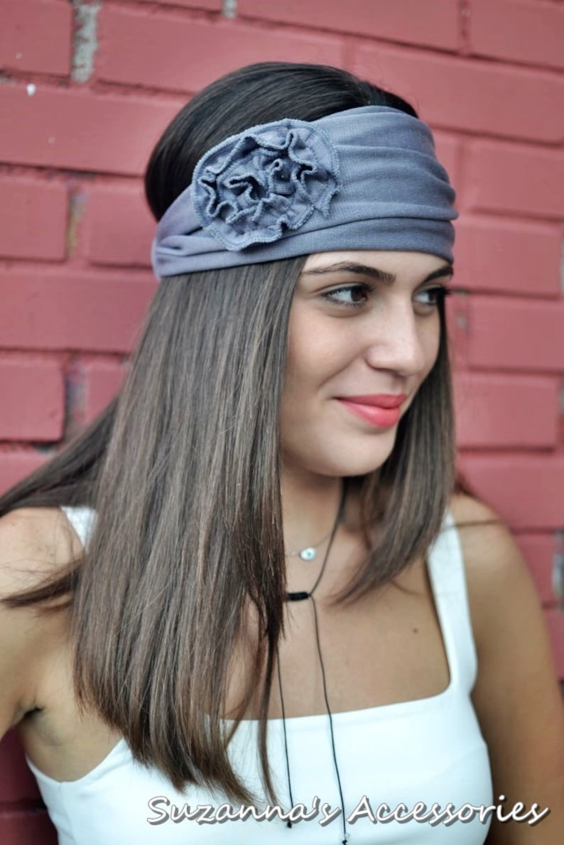 Knitted Headband, Flower Headband, Bandana Headband, Elastic Headband
