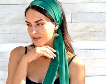 Fashion Headband Womens Hair Scarf, Chiffon Workout Head Scarfs, Hair Covering Long Hair Accessory, Headbands Head Scarf Green Headband