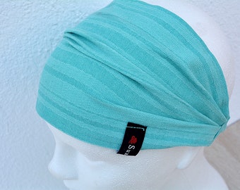 Aqua Blue Adult Cotton Fabric Turban For Yoga, Blue Head Band Stretchy Head Band, Women Hairbands, Headwrap, Boho Yoga Hair Bands, Headbands