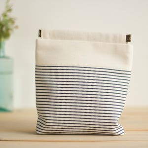 Charger case, Cosmetic pouch, Ditty bag, Make-up Case, Travel pouch, gadget case / Cream & Indigo Stripes image 1