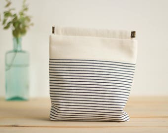 Charger case, Cosmetic pouch, Ditty bag, Make-up Case, Travel pouch, gadget case / Cream & Indigo Stripes