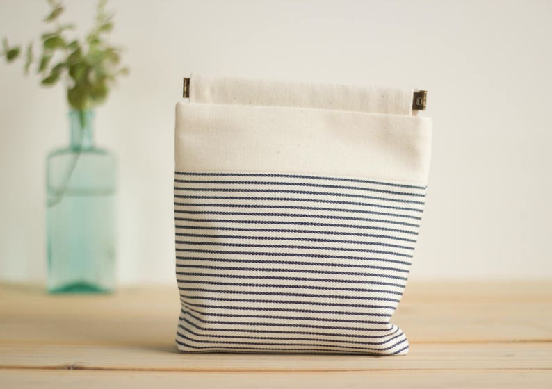 Charger case, Cosmetic pouch, Ditty bag, Make-up Case, Travel pouch, gadget case / Cream & Indigo Stripes image 1