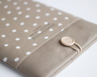 13 inch Macbook Air sleeve Macbook Pro Retina 13" Surface Book, Custom Laptop Laptop sleeve / Polka Dot Taupe Stone Grey Greige