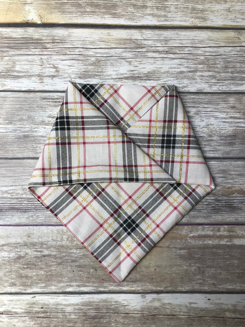 Light Glittery Plaid Dog Bandana Holiday Christmas Pet Scarf Tie on Snap on Dog Cat Pet Accessories