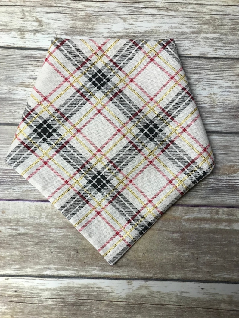 Light Glittery Plaid Dog Bandana Holiday Christmas Pet Scarf Tie on Snap on Dog Cat Pet Accessories