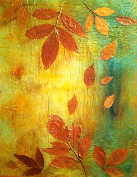 Items similar to Original Mixed Media Textured Fall Leaf Painting on Etsy