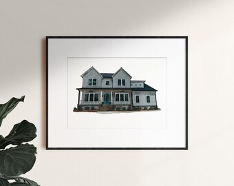 Custom Home Portrait |  First Home Gift | Home Illustration | Housewarming Gift | Watercolor Home Portrait | Realtor Closing Gift | Home Art